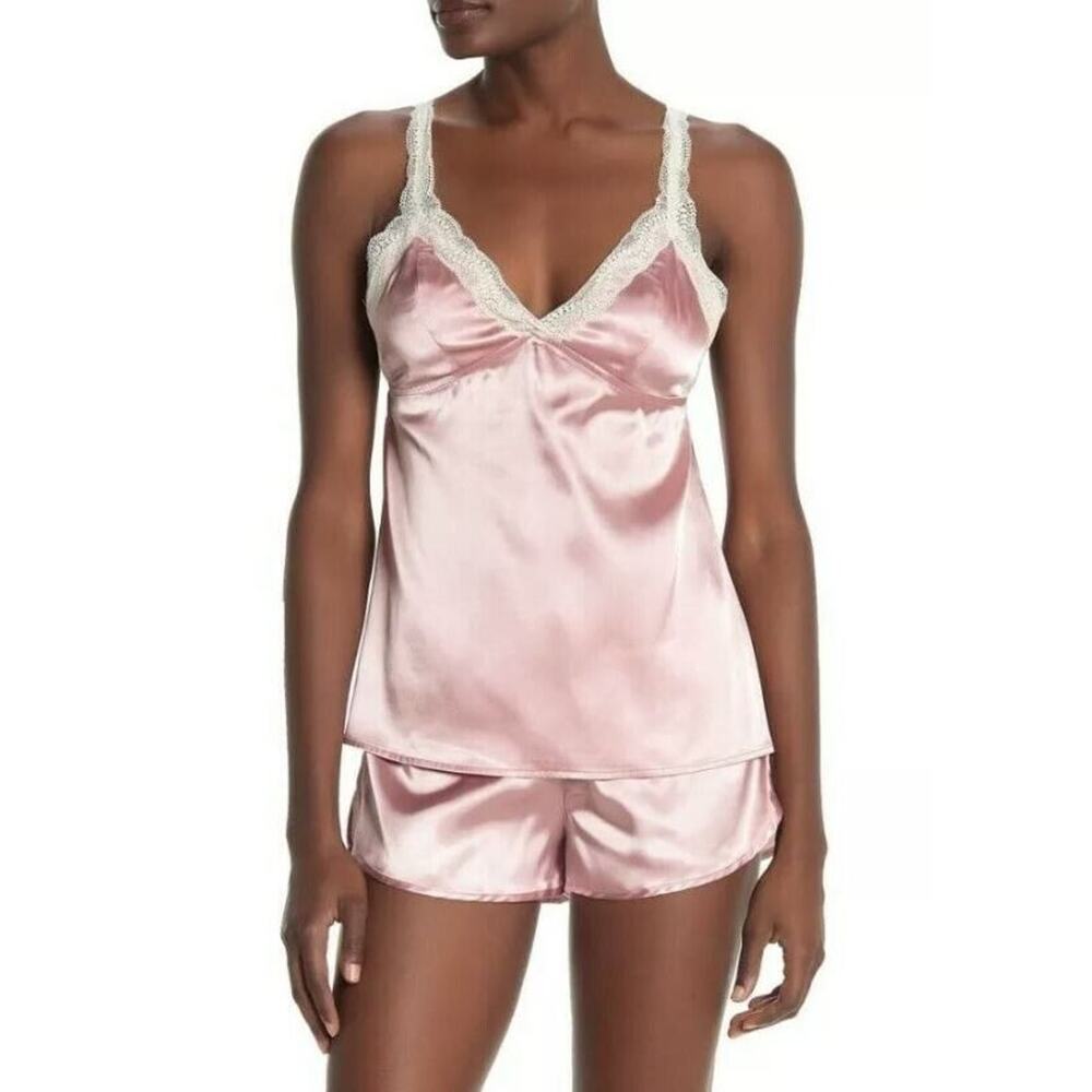 Cozy Rozy Satin Cami & Shorts 2-Pc Pajama Set in Pink Top‎ Small/Bottoms Medium
